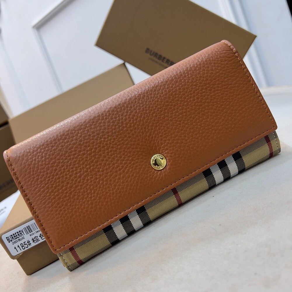 Burberry Vintage Check Long Flap Wallet Tan Leather